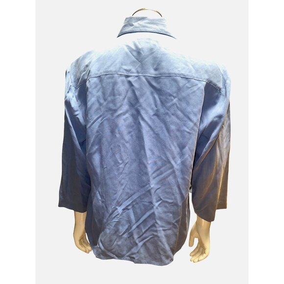 Notations Medium Blue Silk Button Blouse Coastal Minimalist Chic Resort Citycore - Picture 4 of 8